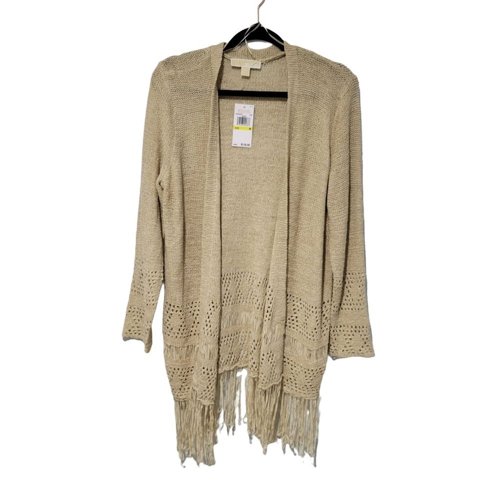 Michael Kros Knit Open Cardigan Sweater Dune Size M Long Sleeves